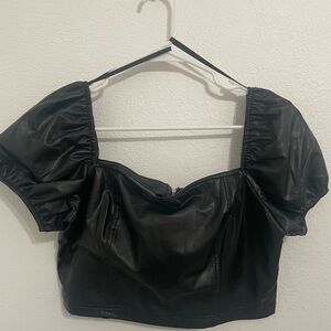Avec Les Filles Black Faux leather crop top, Size L